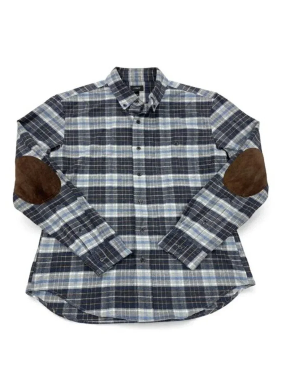 J.CREW Mercantile Flannel Elbow Patch Button Down Shirt Blue Plaid Men's S